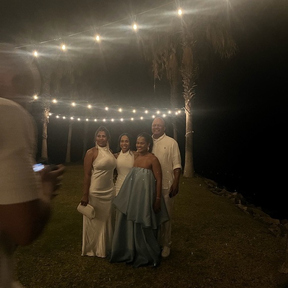 Meshki | Esther Iridescent Satin Cowl Maxi Dress - White - Picture 7 of 9